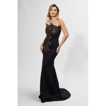 Rochie de ocazie premium tip sirena cu paiete si umerii goi Sunset Neagra
