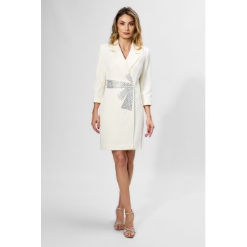 Rochie de ocazie tip sacou cu strass-uri Rivka Ecru