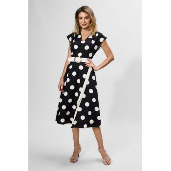 Rochie eleganta cu buline si crepeu Lisbeth Bicolora