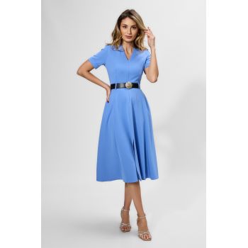 Rochie eleganta cu fermoar pe fata si crepeu Fernanda Bleu
