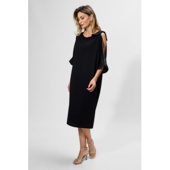 Rochie eleganta cu strass-uri si funda pe umar Zenia Neagra