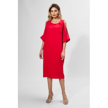 Rochie eleganta cu strass-uri si funda pe umar Zenia Rosie