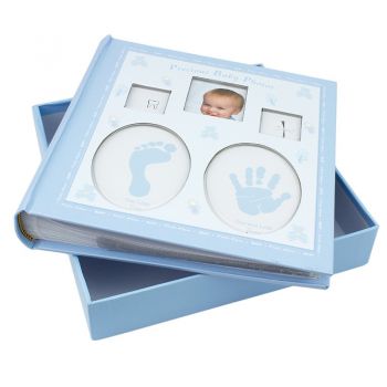 Album foto baby personalizabil, 200 poze, 10x15, amprente bebelus, cutie culoare albastru