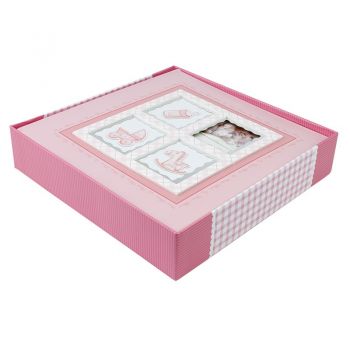 Album foto baby stories, personalizabil, 200 foto 10x15 cm, slip-in, notes culoare roz