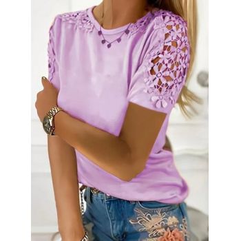 Bluza cu dantela, de dama, maneca scurta, lila