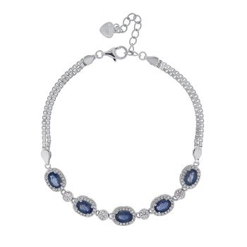 Bratara din argint cu safir și cubic zirconia