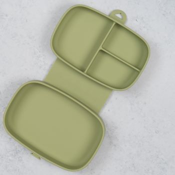 Caserola compartimentata din silicon cu ventuza AppeKids Magic Box Raw Green