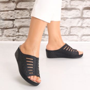 Papuci dama cu platforma Negri din Piele Ecologica Adaya Papuci dama cu platforma Negri din Piele Ecologica Adaya