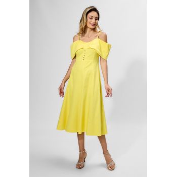 Rochie casual-eleganta cu model tip funda pe bust Sergia Galbena