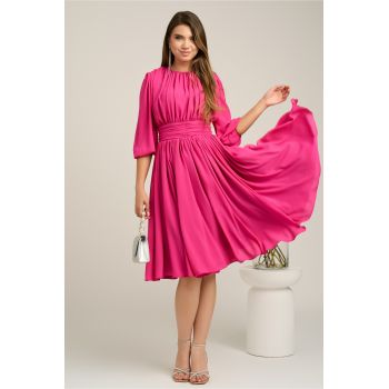 Rochie DY Fashion din voal fucsia clos cu pliuri