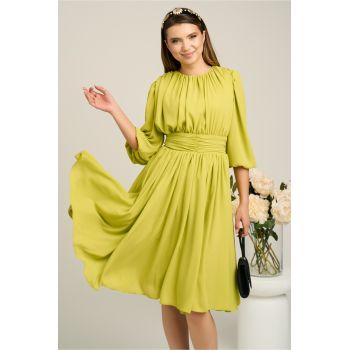 Rochie DY Fashion din voal verde lime clos cu pliuri