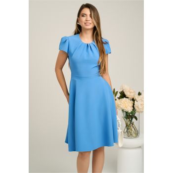 Rochie DY Fashion eleganta din stofa bleu cu spatele gol