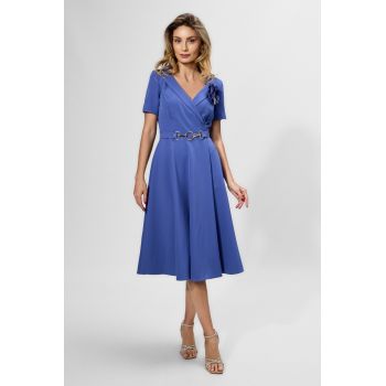 Rochie eleganta cu decolteu petrecut si crepeu Sidra Indigo