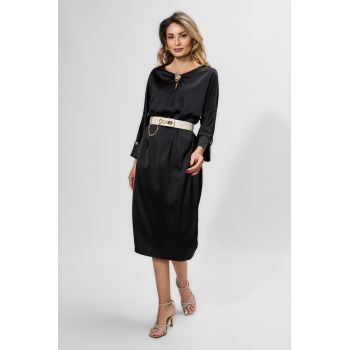 Rochie eleganta din satin cu detalii metalice aurii Trianna Neagra