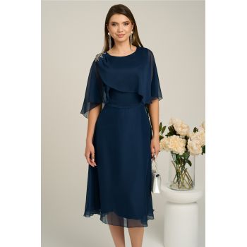 Rochie Viada eleganta din voal bleumarin cu capa la bust