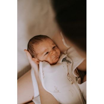 Saculet Swaddle infasat nou nascut + caciulita First Step Animale Epoca Cream Sleepee