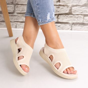 Sandale dama Fara toc Bej din Textil Laren