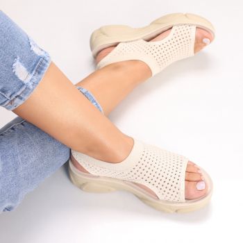 Sandale dama Fara toc Bej din Textil Saniela
