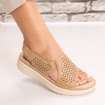 Sandale dama Fara Toc Camel din Piele Ecologica Wilda