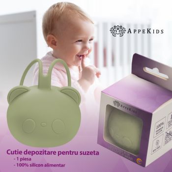 Suport pentru suzeta din silicon AppeKids The Little Bear Raw Green