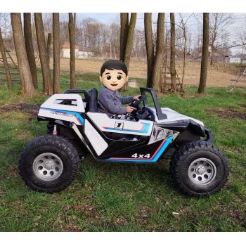 UTV electric pt copii 3-10 ani cu 2 locuri, 400W Buggy XXL 24V 4x4 roti eva scaun piele, buggy electric copii 1928 Alb