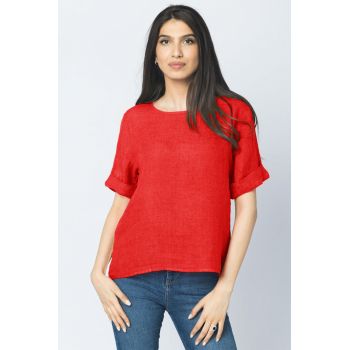Bluza din in rosie cu nasturi pe spate