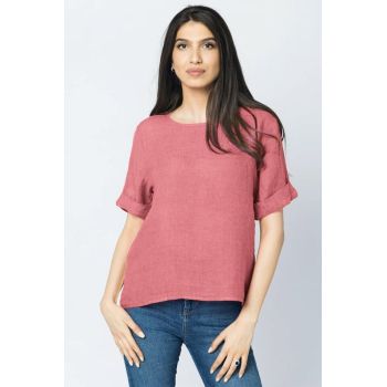 Bluza din in roz inchis cu nasturi pe spate