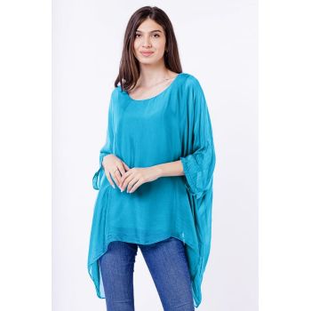 Bluza din matase naturala in colturi, albastru azur