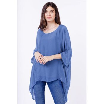 Bluza din matase naturala in colturi, albastru pastel