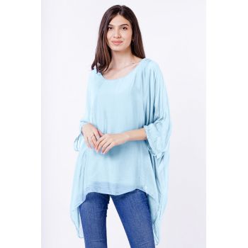 Bluza din matase naturala in colturi, bleu