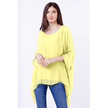 Bluza din matase naturala in colturi, galben pai