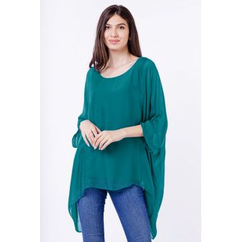 Bluza din matase naturala in colturi, turcoaz inchis