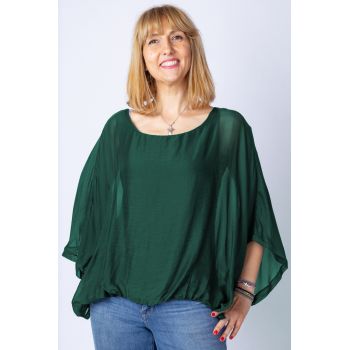 Bluza verde inchis din matase naturala cu maneca fluture