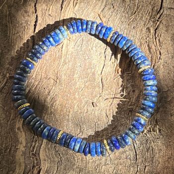 Bratara discuri lapis lazuli si insertii aurii – 6x2 mm