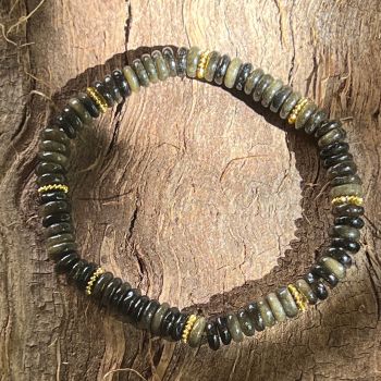 Bratara discuri obsidian auriu si insertii aurii – 6x2 mm