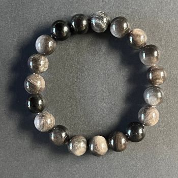 Bratara obsidian argintiu 10 mm