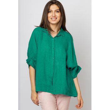 Camasa din in verde cu siret pe spate, Stella Milani