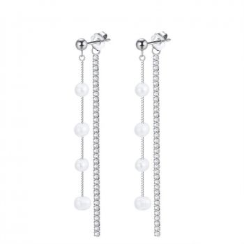 Cercei lungi argint 925, JW1568, model perla, placati cu rodiu
