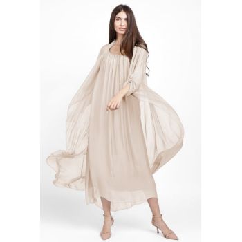 Compleu cu rochie si blazer din matase naturala, bej