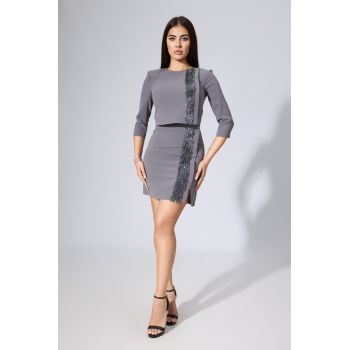 Compleu elegant format din bluza si fusta Velda Gri