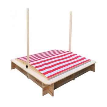 Cutie de nisip pentru copii Ginger Home cu copertina RosuAlb reglabila si impermeabila tratata cu protectie UV30, 117x117 cm,Capacitate de incarcare 200 kg