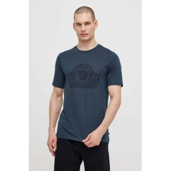 Fjallraven tricou de lână Abisko Wool Classic culoarea bleumarin, cu imprimeu F84117