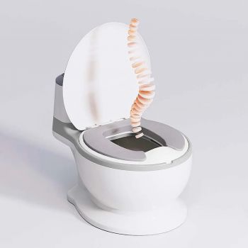 Olita tip minitoaleta pentru copii Little Mom Grey, design realist si ergonomic, colac PVC, cu vas colector detasabil, suport pentru hartie, baza antiderapanta, dimensiune 39 x 27 x 32 cm