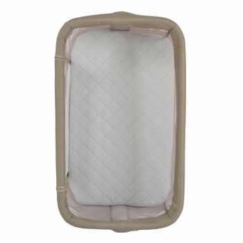 Patut Co-Sleeper Cangaroo Aura Beige 88x56 cm cu laterala culisanta, Saltea cu baza ferma si husa detasabila, Functie anti reflux, 7 nivele de reglare a inaltimii, 4 Roti cu frana