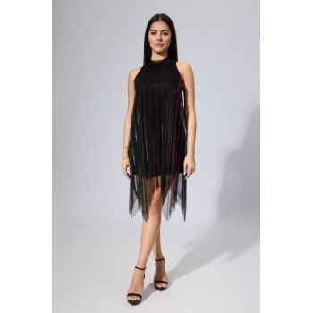 Rochie de ocazie cu fir lame multicolor si croi lejer Yustinia Neagra