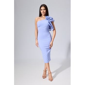 Rochie de ocazie cu model one shoulder si floare 3D Aritina Lila