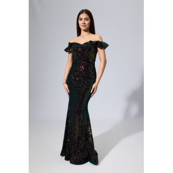Rochie de ocazie din catifea neagra cu paiete cu reflexii Valetta