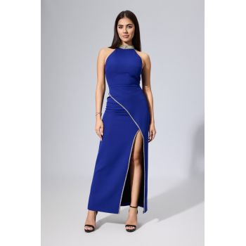 Rochie de ocazie din crepe cu strass-uri Margaret Albastra