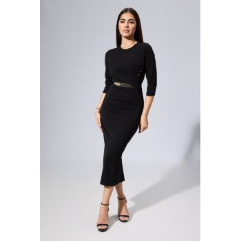 Rochie de ocazie din licra cu butoni aurii Imari Neagra