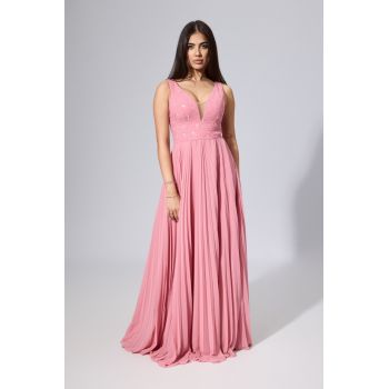 Rochie de ocazie din voal cu broderie pe bust Hersilia Rose
